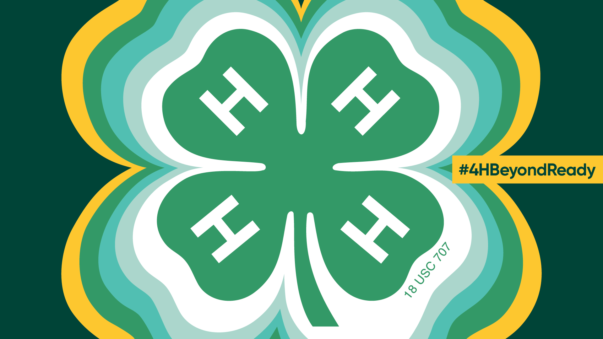 4-H clover outlined with multiple colors and words Beyond Ready