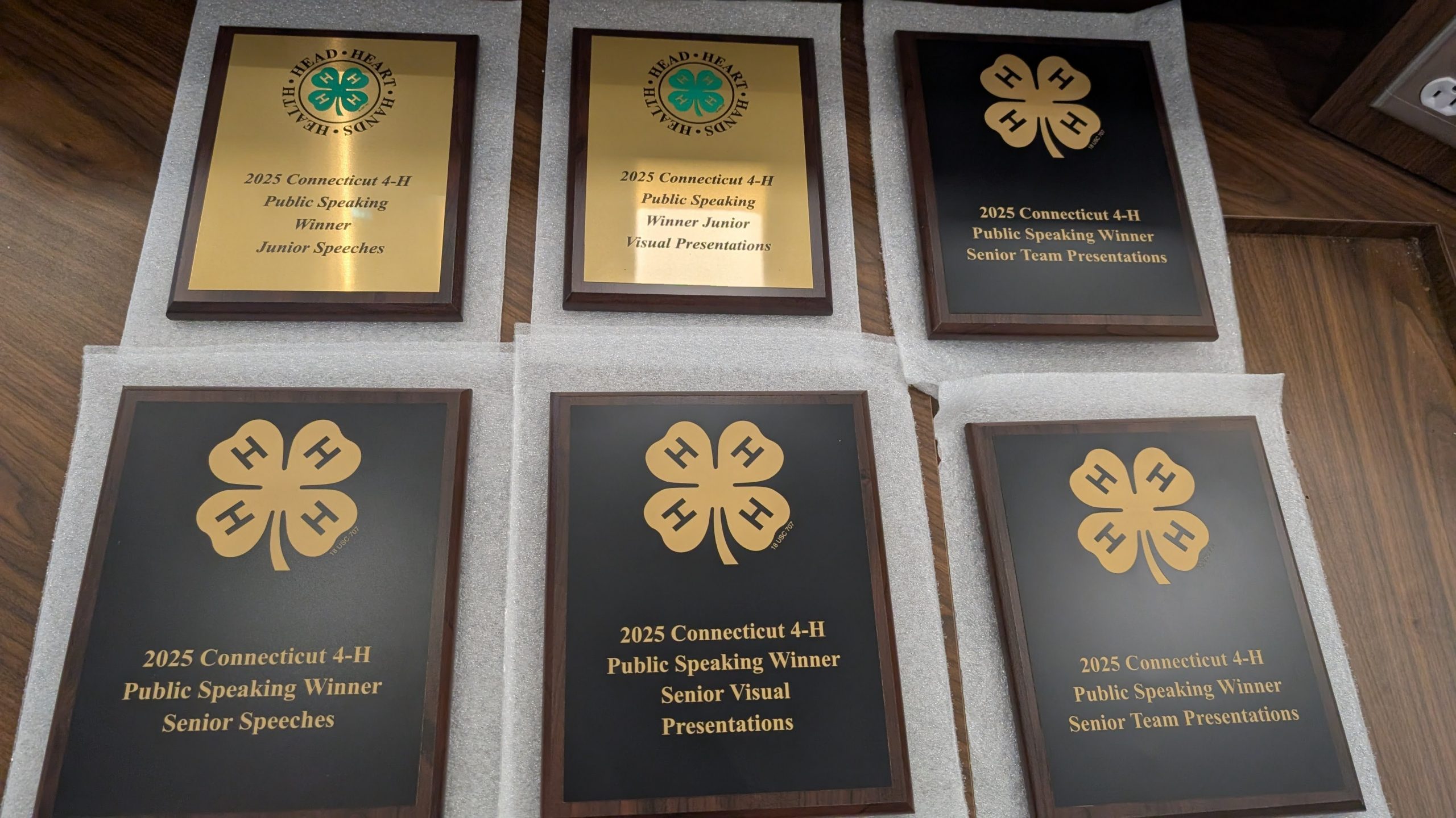 Award Plauqes for UConn 4-H Public speaking contests 