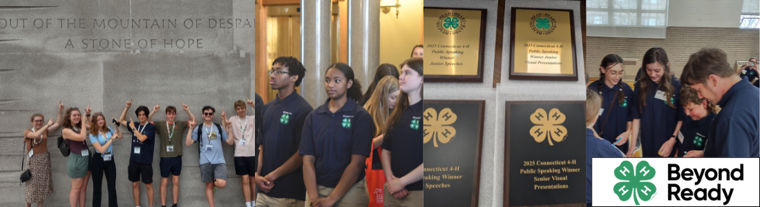 Photos of youth in Washington D.C. at the State capitol and images of public speaking plauqes. Words 'Beyond Ready' in the corner