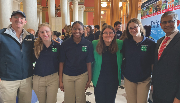 Image of 3 youth and two educators with CAHNR Dean at the Hartford Capitol